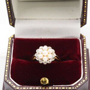 LibCo Seed Pearl Ring with Diamond Halo